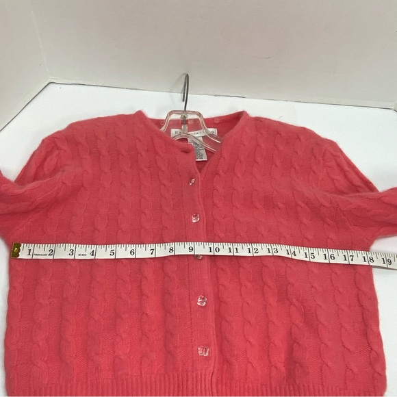 Ballinger Gold Button Up Cable Knit Cardigan M Coral Lambswool Angora Nylon FLAW - Picture 12 of 13